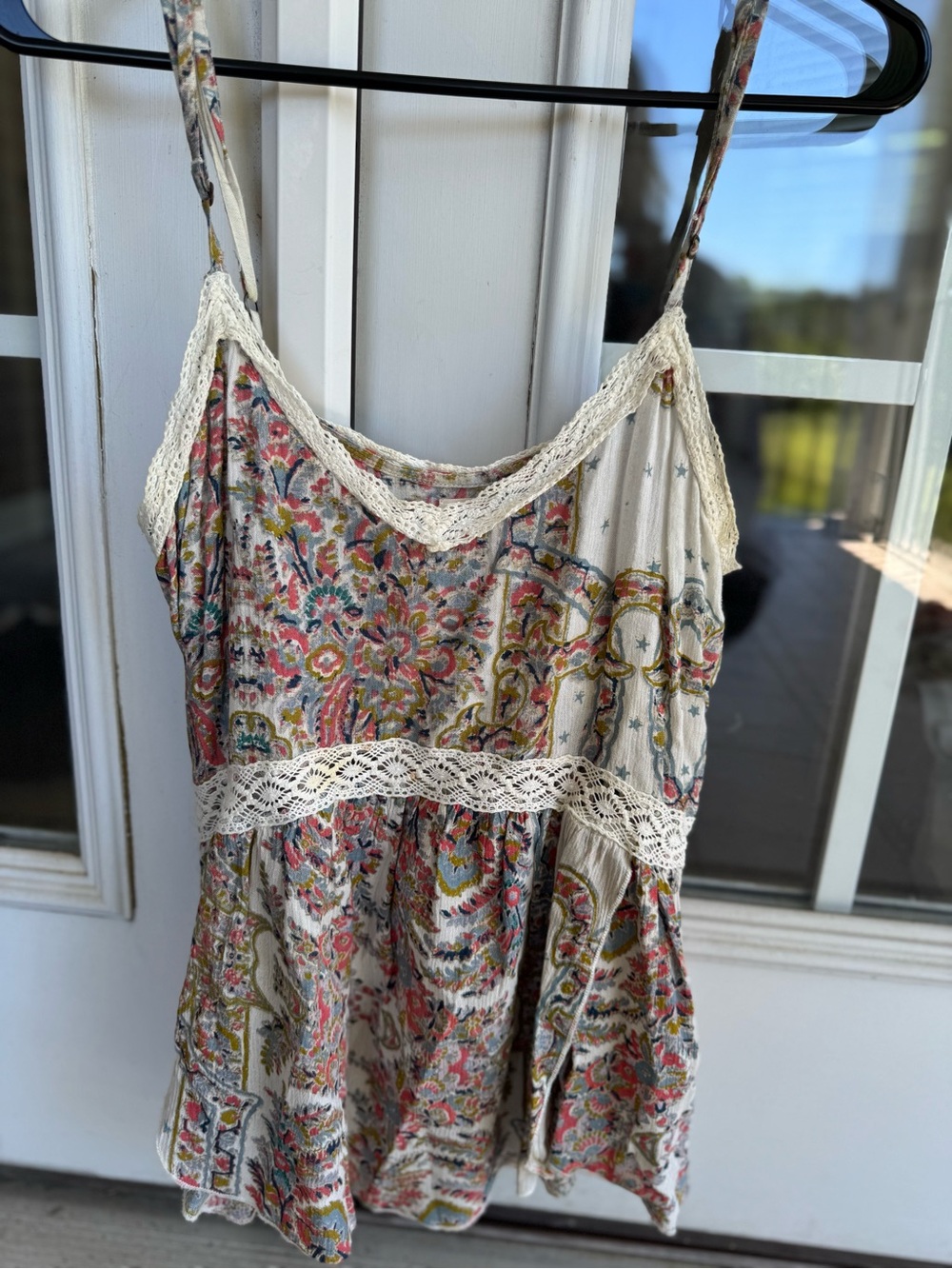 O’Neill Boho Floral Lace-Trim Cami Top in Cream and Multi